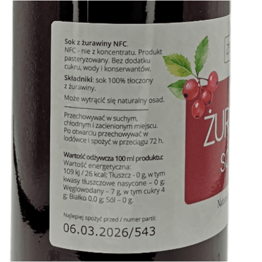 ZielonoMi - Sok z żurawiny 750ml -zdjęcie numer 2