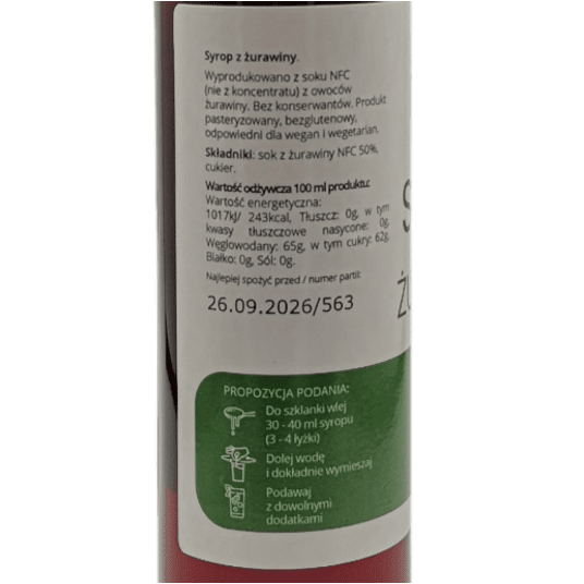 ZielonoMi - Syrop żurawinowy 250ml -zdjęcie numer 2